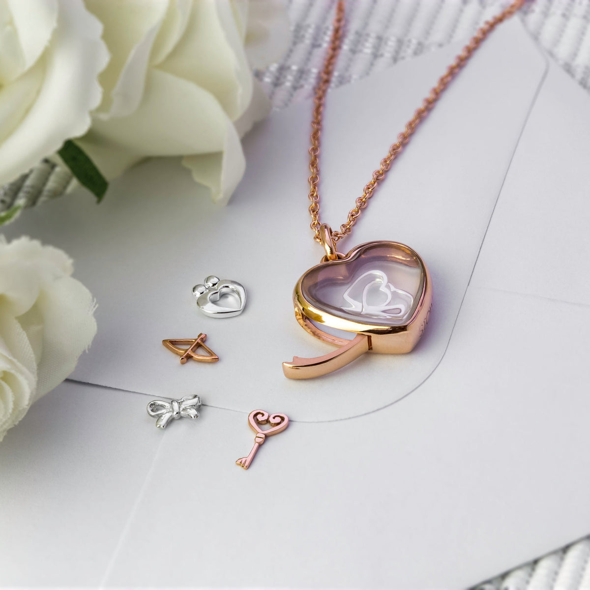 Stow Rose Gold Heart Locket & Charms